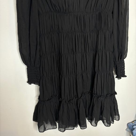 Sandro Voile Tiered Ruffle Mini Dress Black - Picture 5 of 11